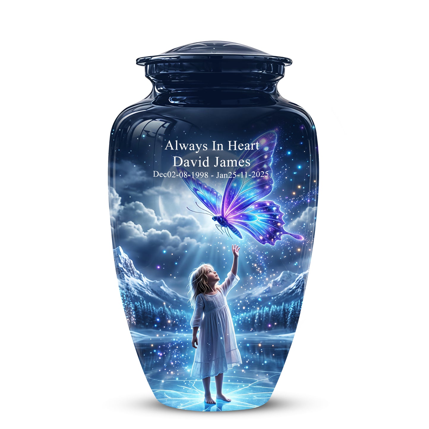 Colorful Butterfly With Girl Child - Beautiful Funeral Urns For Ashes