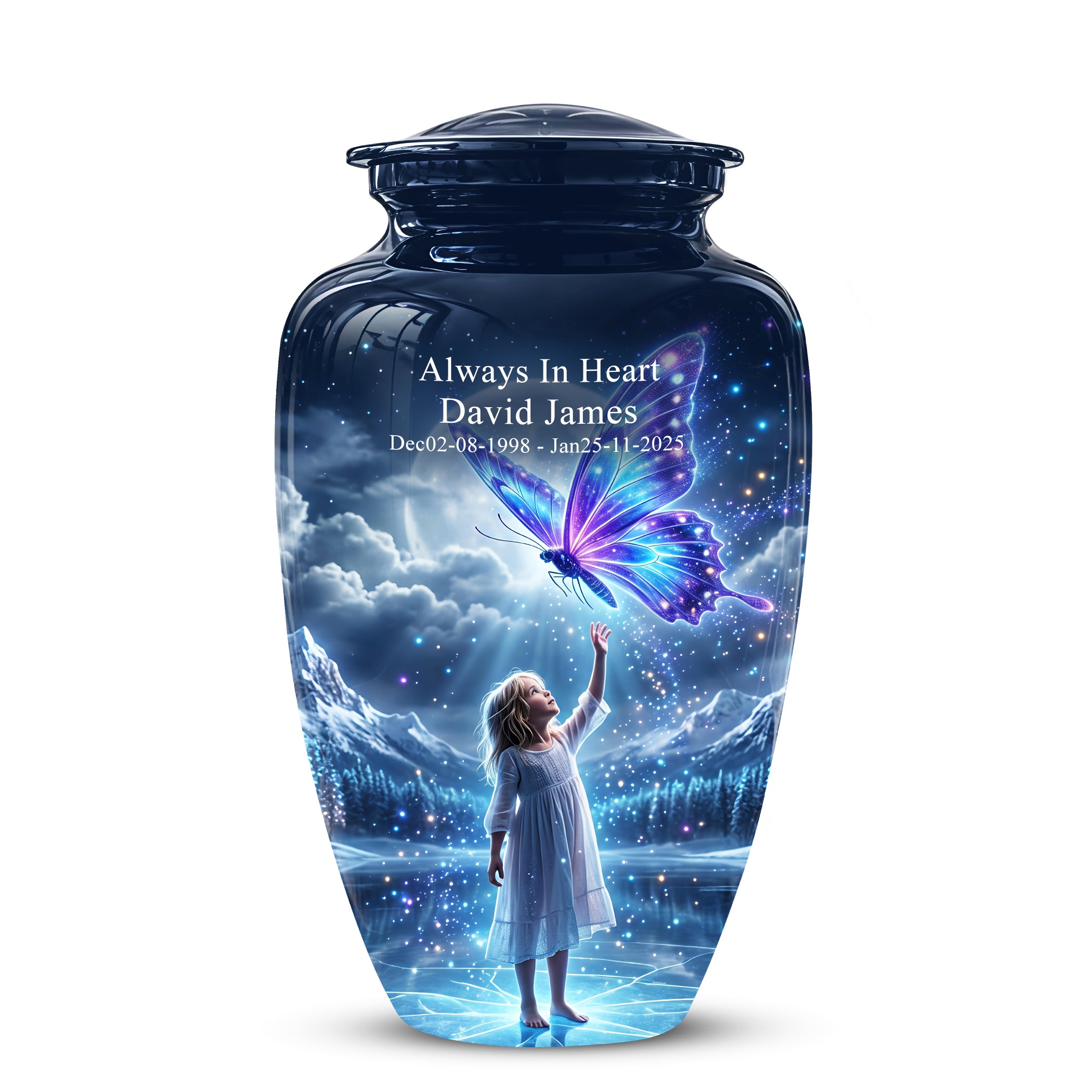 Colorful Butterfly With Girl Child - Beautiful Funeral Urns For Ashes
