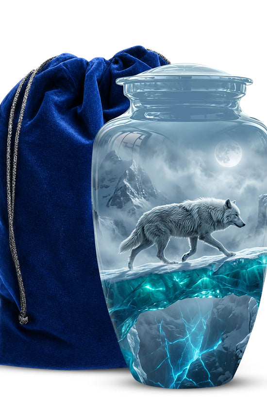 White Wolf In Snow Themed Urn - Classic Custom Urns For Human Ashes