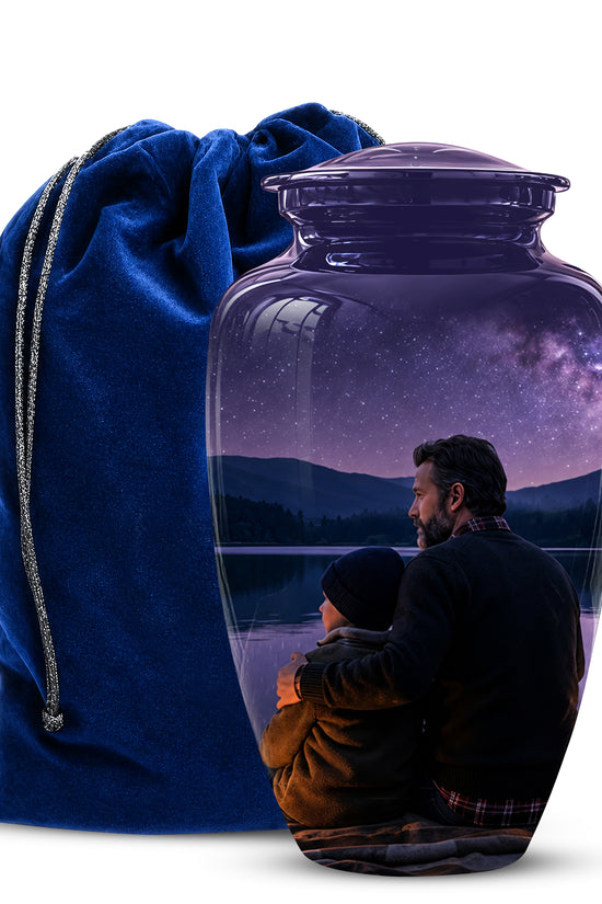 Father & Son Love Cremation Urn - Mountain Night Scenic Urns For Dad