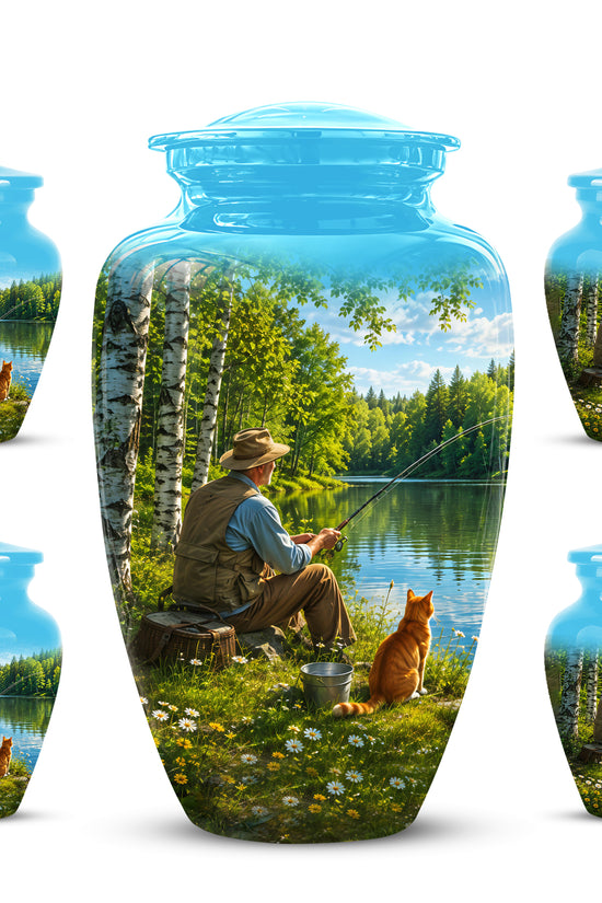 Fisherman With Cat - Artistic Fishing Memorial Urns For Men & Women