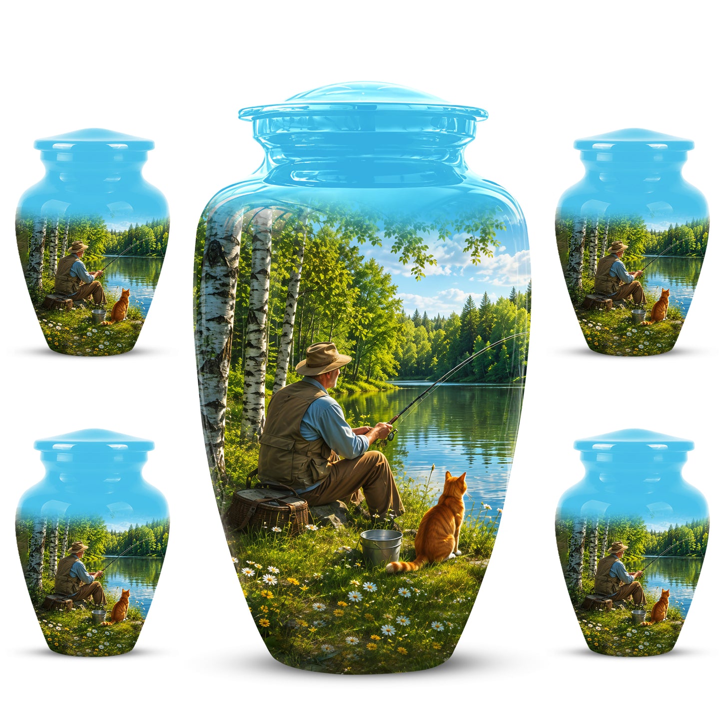 Fisherman With Cat - Artistic Fishing Memorial Urns For Men & Women