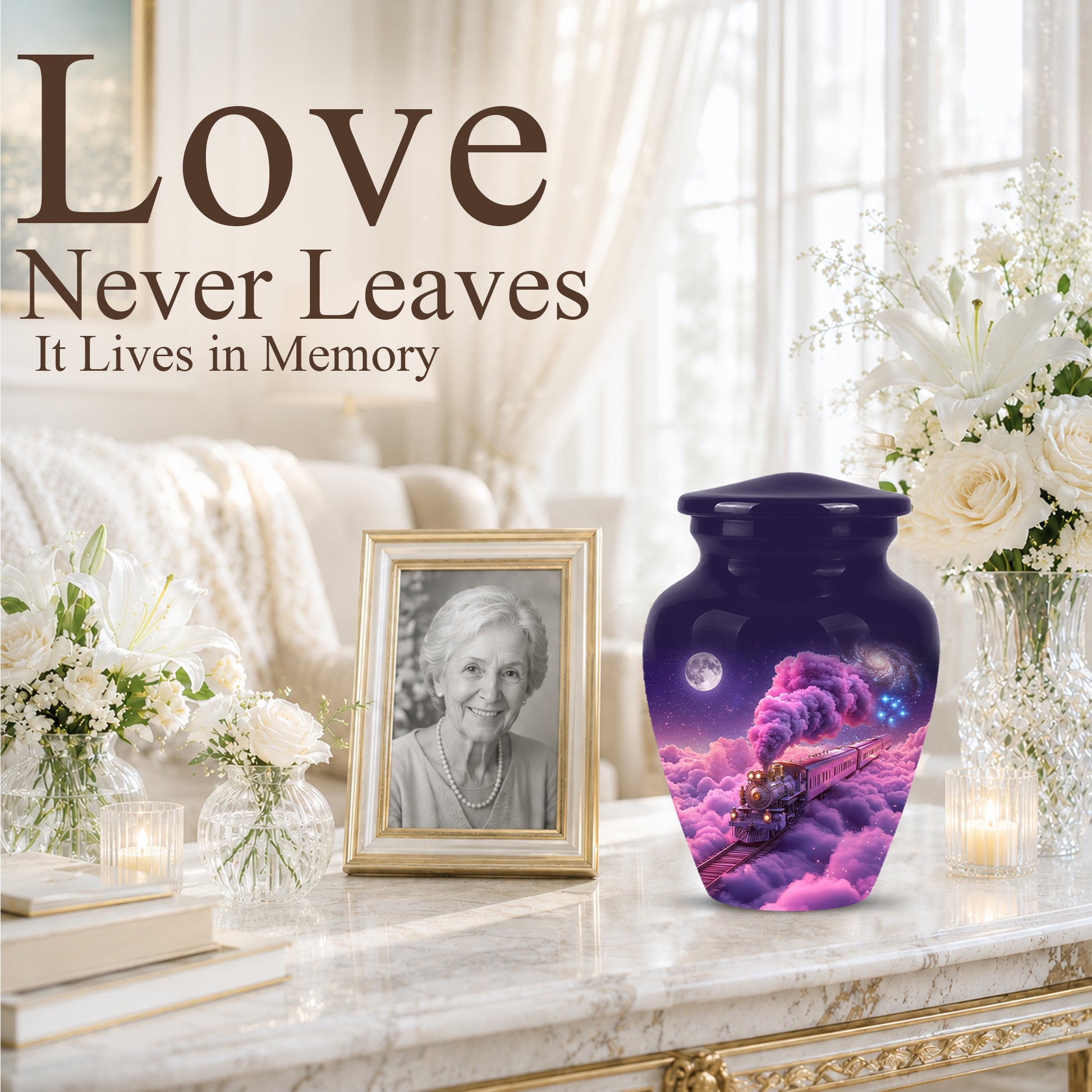 Fantasy Train Cremation Urn – Purple Cloud Memorial Urns For Human Ashes