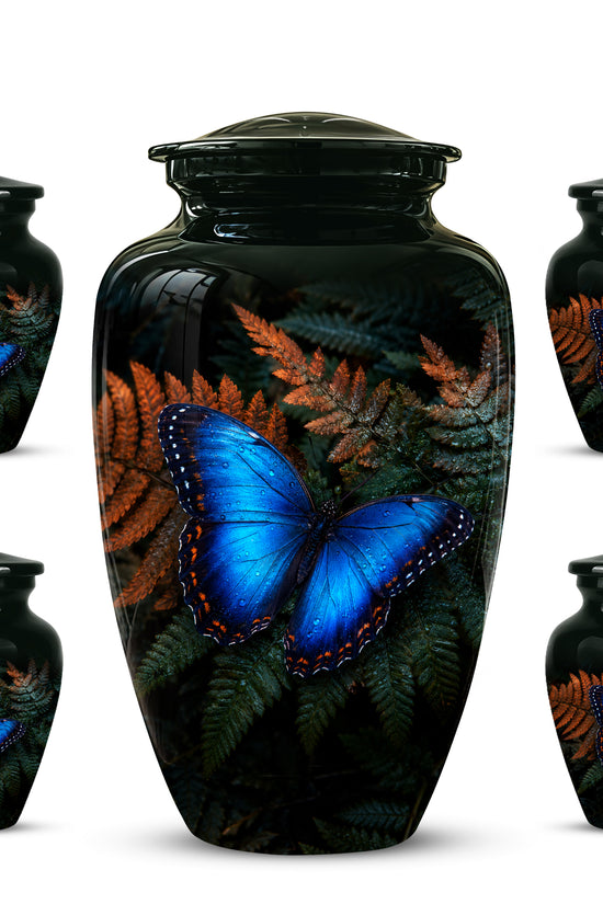 Blue Butterfly Cremation Urns - Black Memorial Urns For Women Ashes