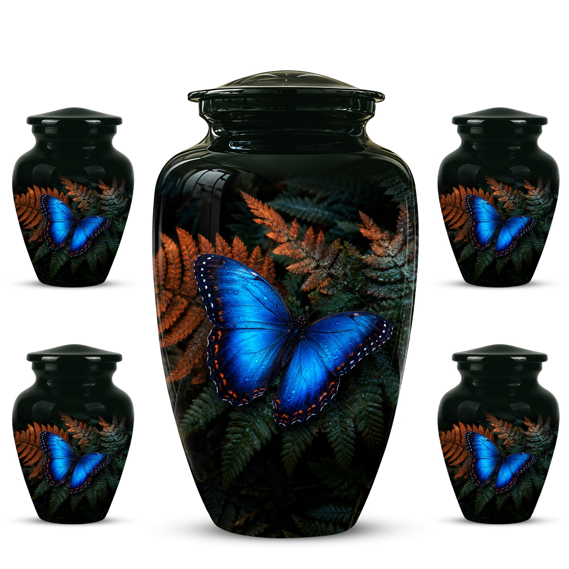 Blue Butterfly Cremation Urns - Black Memorial Urns For Women Ashes