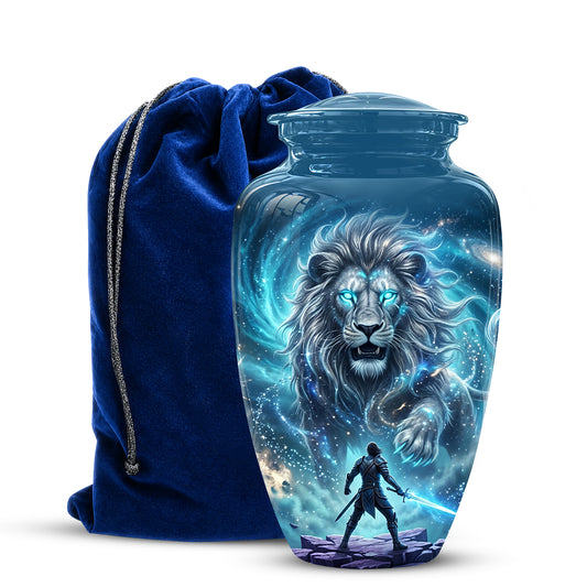 Celestial Cosmic Lion Cremation Urn - Lion Adult Male Memorial Tribute Urn