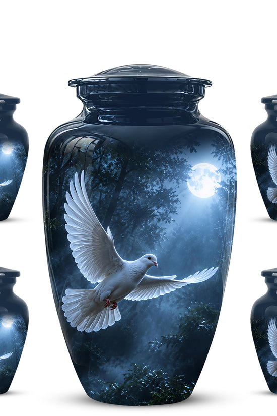 White Flying Dove Cremation Urn - Night Moon Memorial Urns For Ashes