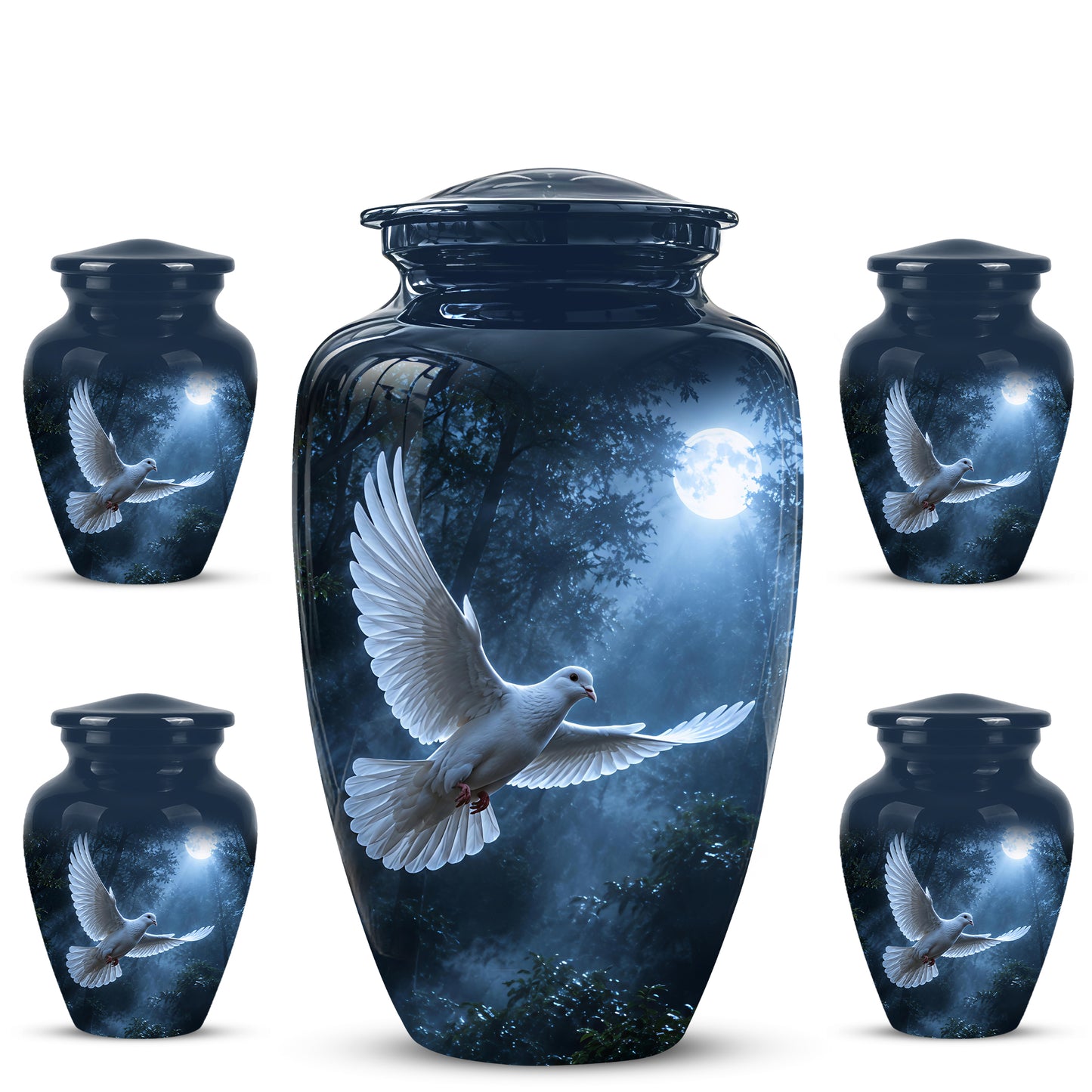 White Flying Dove Cremation Urn - Night Moon Memorial Urns For Ashes