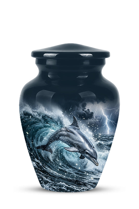 Black Dolphin In Storm Rain - Personalized Funeral Urns For Warriors