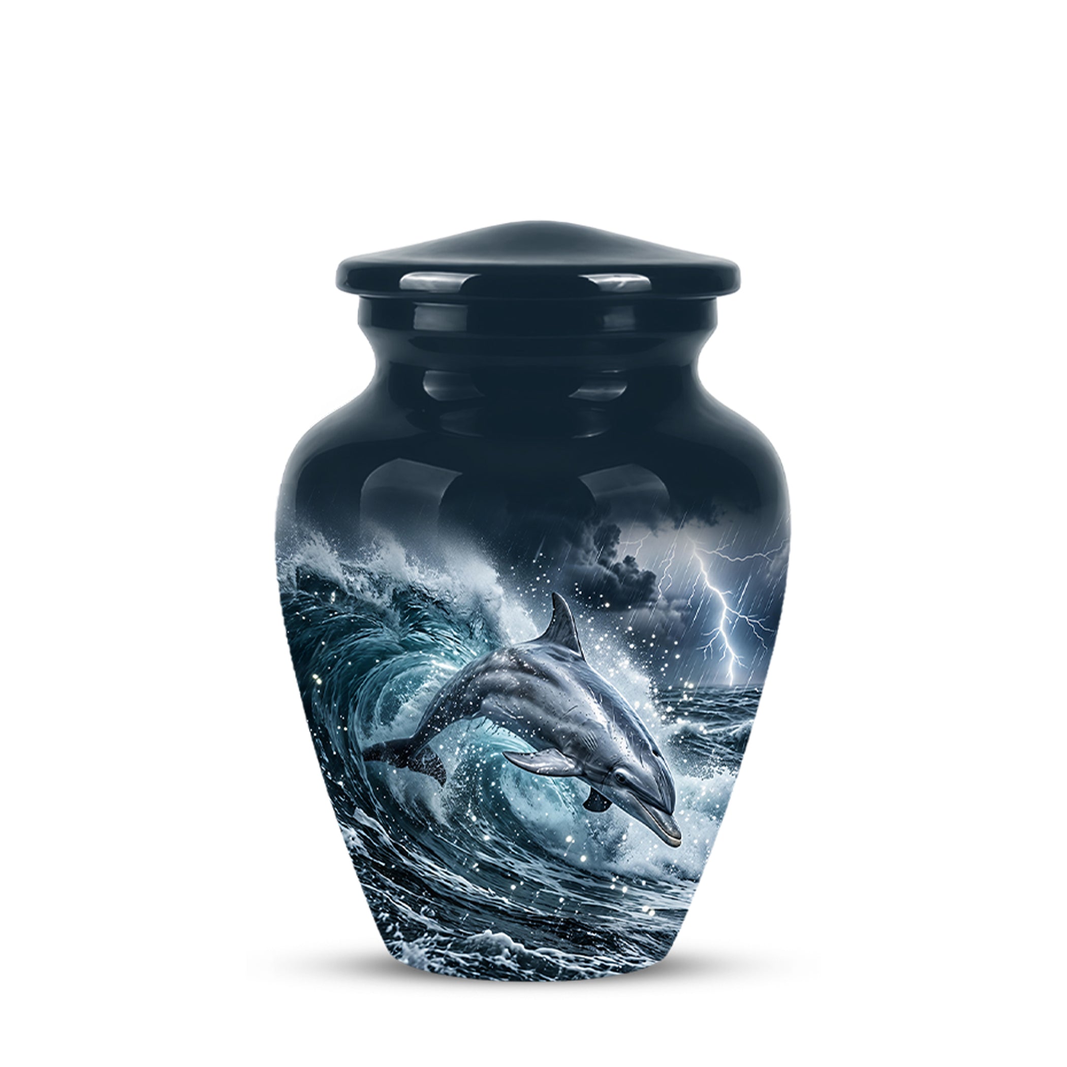 Black Dolphin In Storm Rain - Personalized Funeral Urns For Warriors