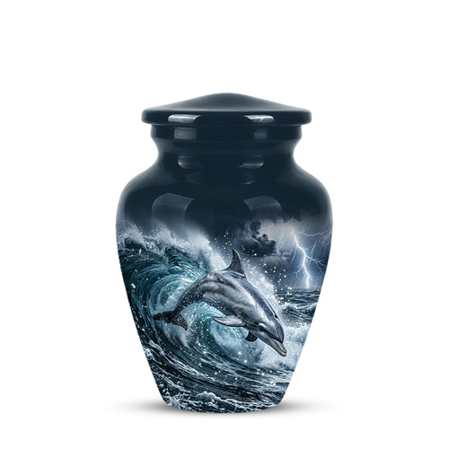 Black Dolphin In Storm Rain - Personalized Funeral Urns For Warriors