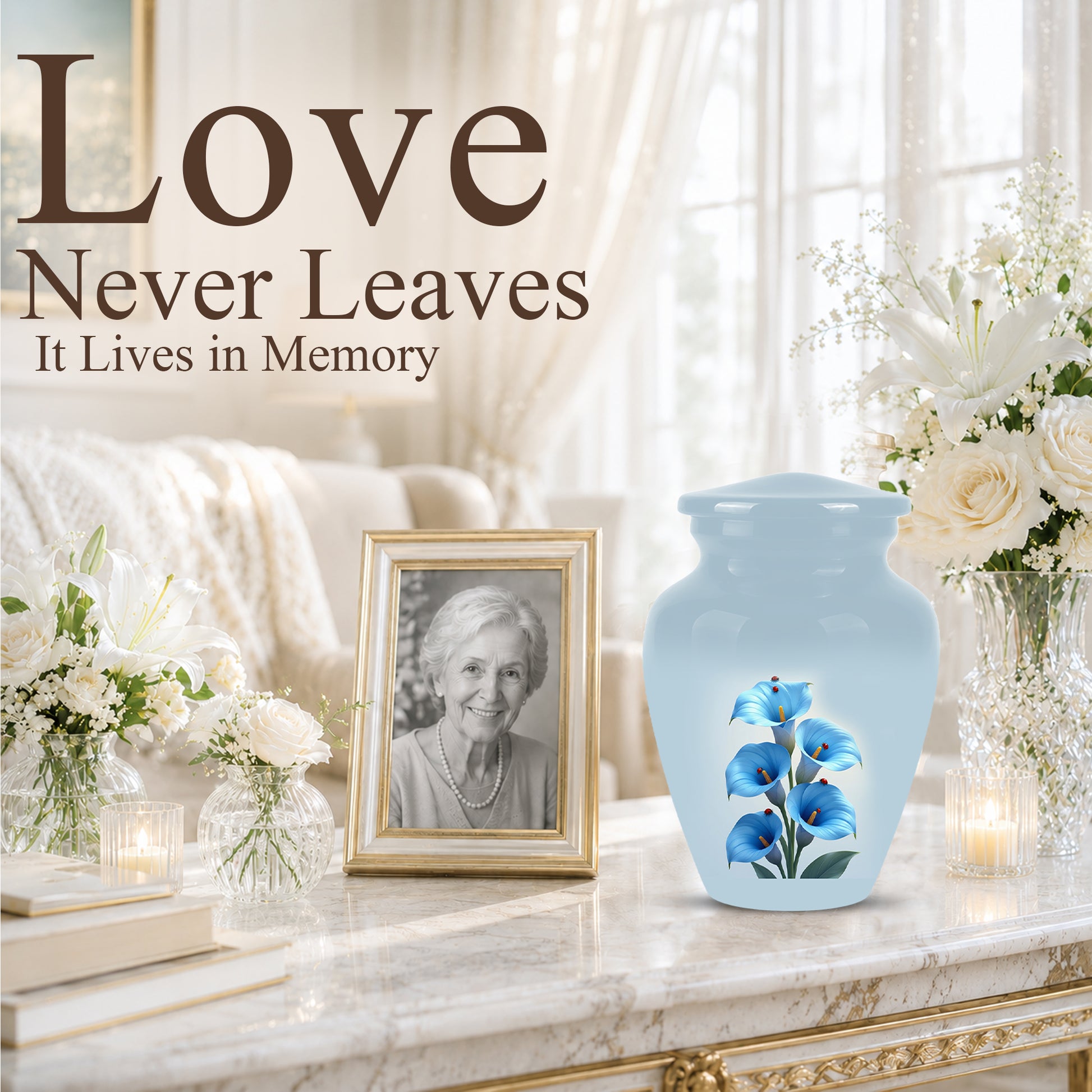 Personalized Blue Orchid Cremation Urn - Beautiful Urns For Women Ashes