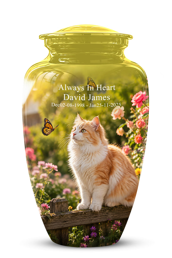 Orange Cat Cremation Urn - Beautiful Eternal Tribute Urn For Pet Ashes