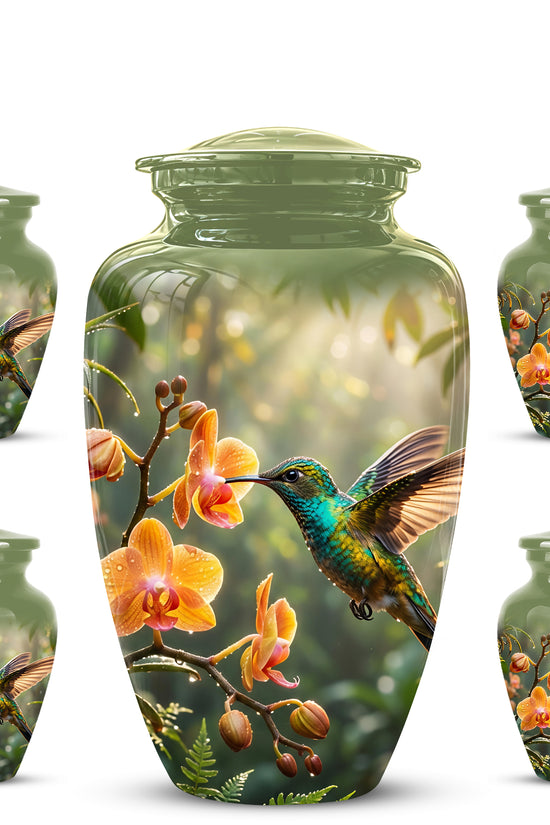 Colorful Hummingbird Urn - Green Cremation Urn For Nature Lovers Ashes
