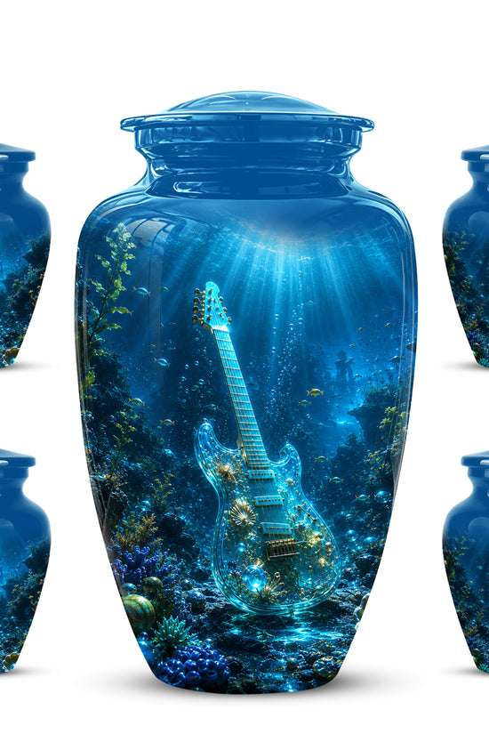Underwater Guitar Themed Urn -Peaceful Memorial Tribute Urns For Ashes