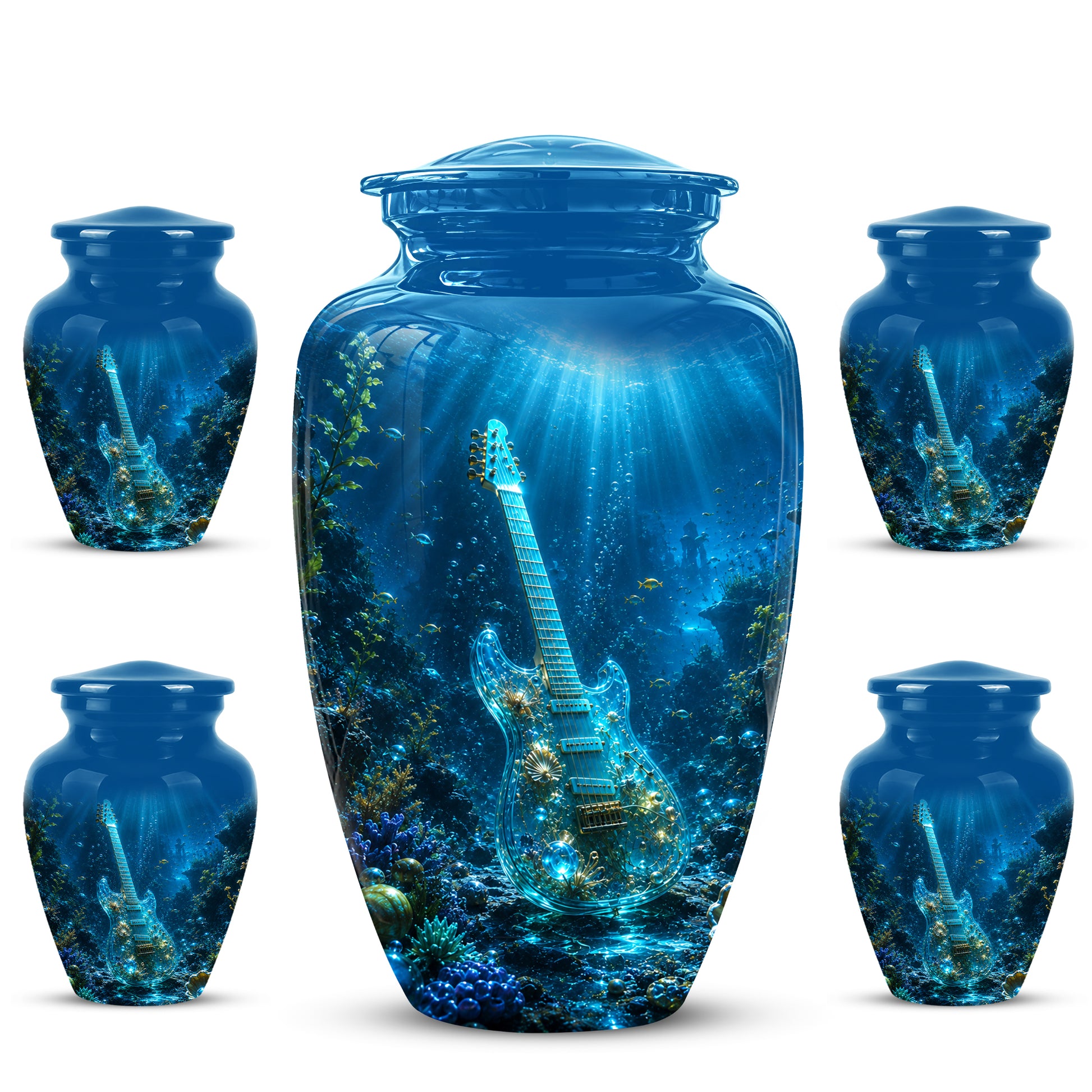 Underwater Guitar Themed Urn -Peaceful Memorial Tribute Urns For Ashes