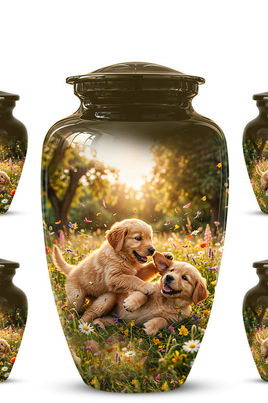 Cute Playing Puppies Memorial Urn - Custom Urns For Dog Friends Ashes