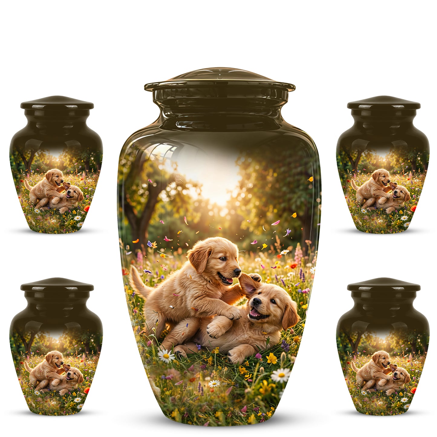 Cute Playing Puppies Memorial Urn - Custom Urns For Dog Friends Ashes
