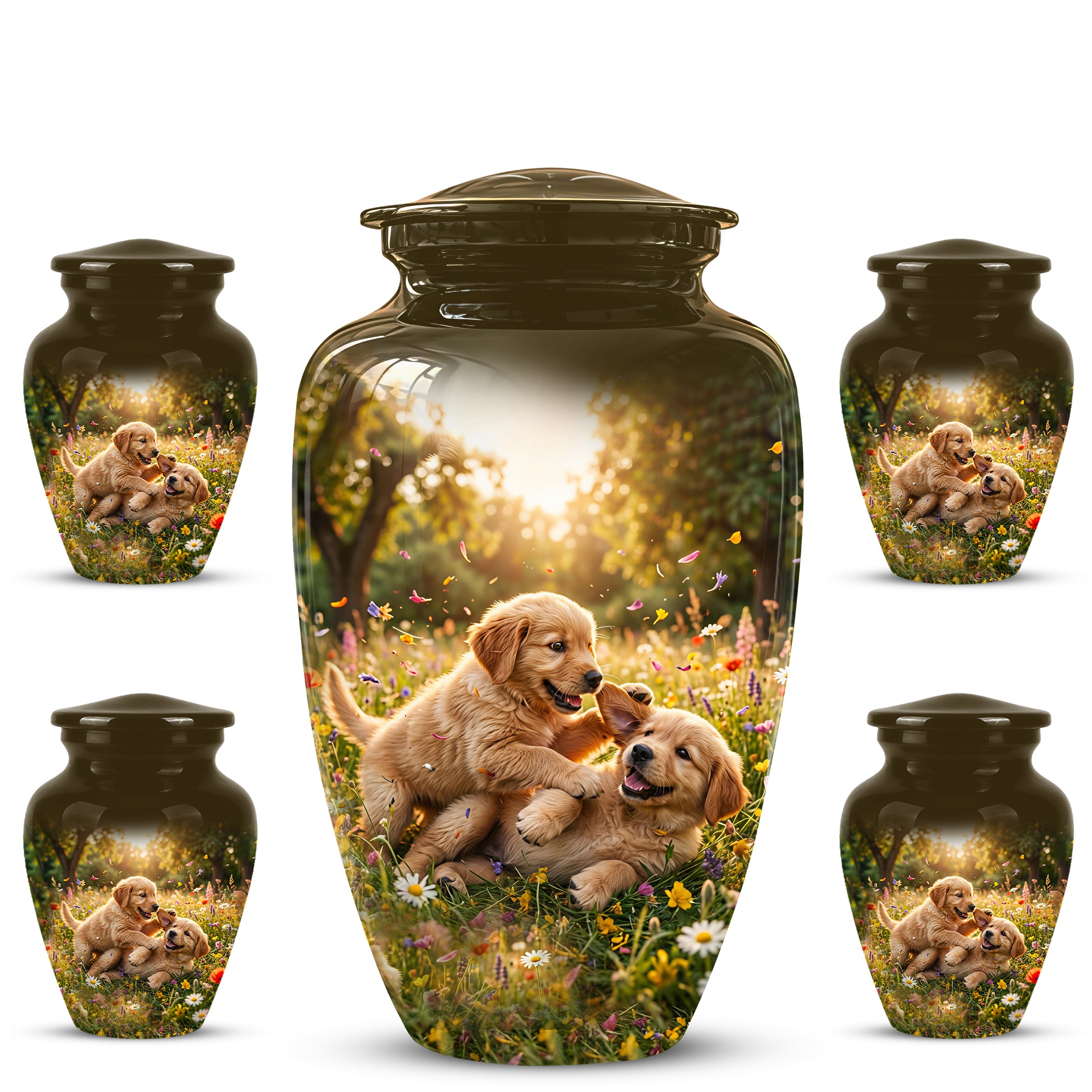 Cute Playing Puppies Memorial Urn - Custom Urns For Dog Friends Ashes