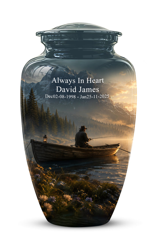 Fisherman Themed Urn - Artistic Fishing Landscape Urns For Human Ashes