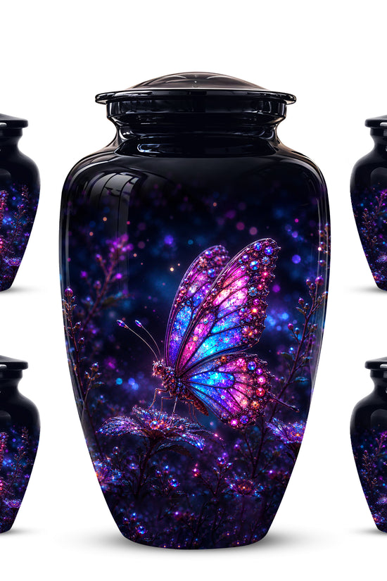 Glowing Purple Butterfly Cremation Urn - Custom Urns For Women Ashes