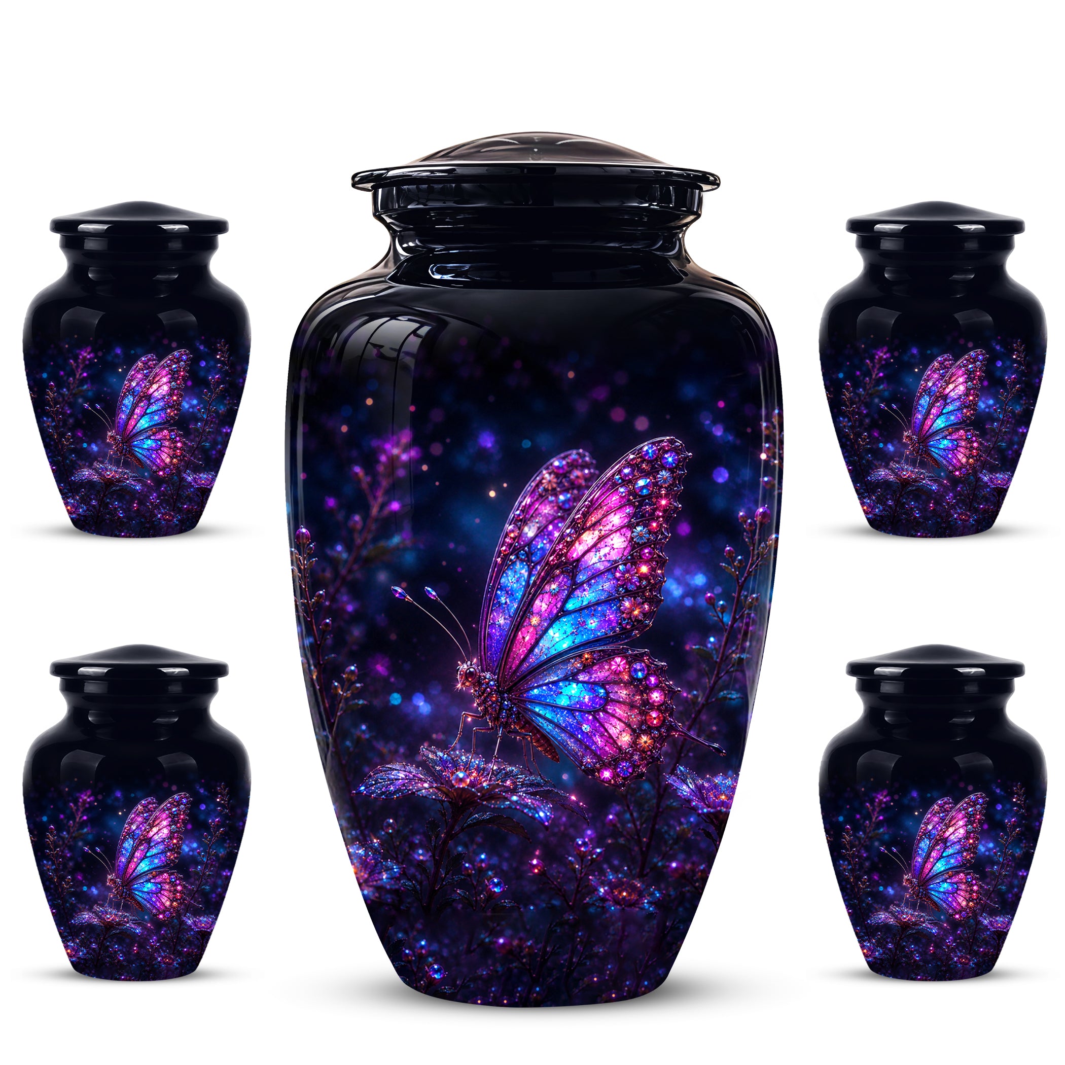 Glowing Purple Butterfly Cremation Urn - Custom Urns For Women Ashes