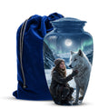 Snowy Moonlit White Wolf Urn for Ashes | Custom Memorial Urn