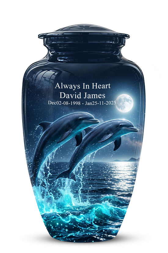 Beautiful Playful Dolphin Cremation Urn - Custom Moonlight Urns For Women