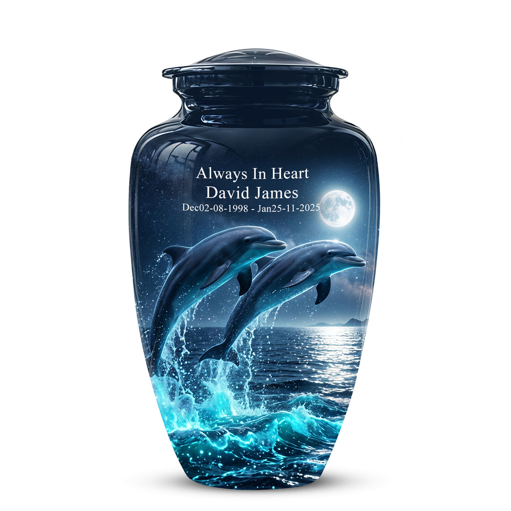 Beautiful Playful Dolphin Cremation Urn - Custom Moonlight Urns For Women