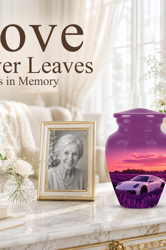 White Car Funeral Urn - Sunset Memorial Urns For Women Car Enthusiasts