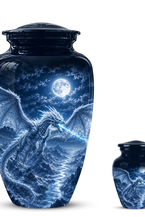 White Dragon Cremation Urn - Majestic Classic Dragon Urns For Human Ashes