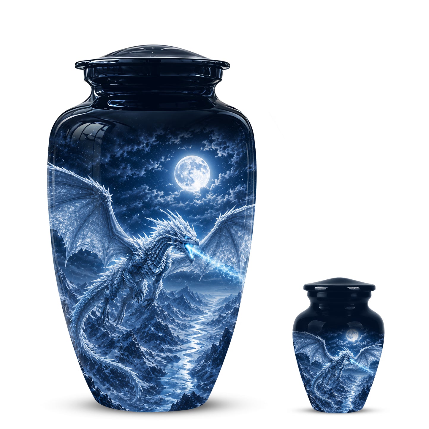 White Dragon Cremation Urn - Majestic Classic Dragon Urns For Human Ashes