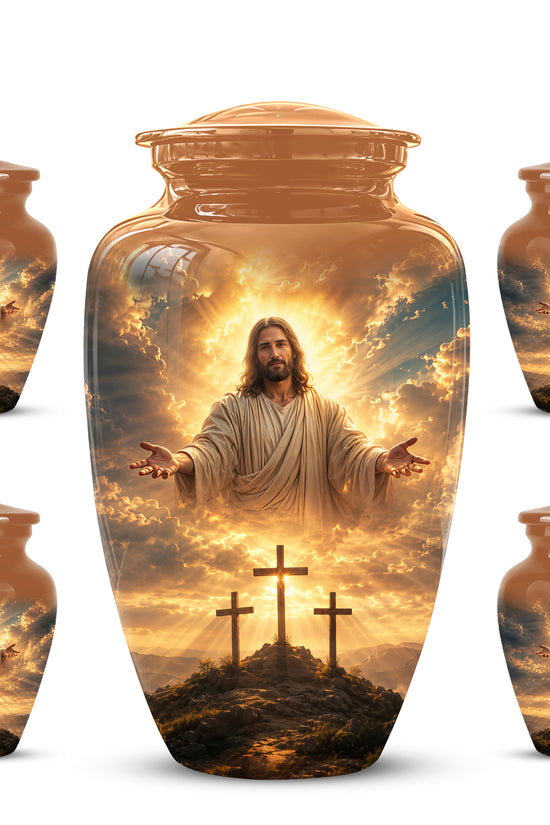 Christian Cross Themed Urn - Sunset Jesus Urns For Spiritual Human Ashes