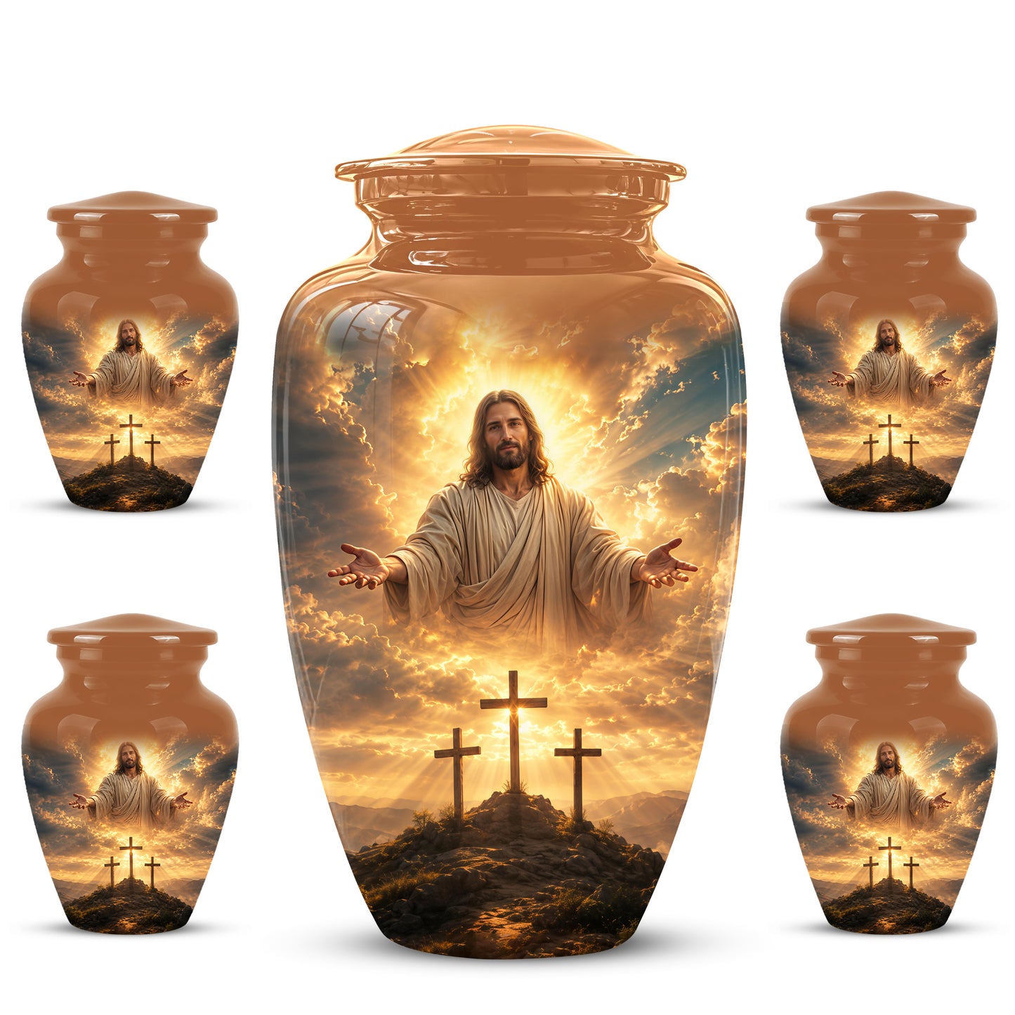Christian Cross Themed Urn - Sunset Jesus Urns For Spiritual Human Ashes