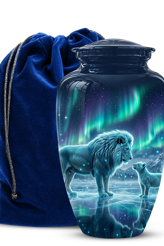 Lion & Cub Aurora Borealis Urn - Personalized Lion Urns For Human Ashes
