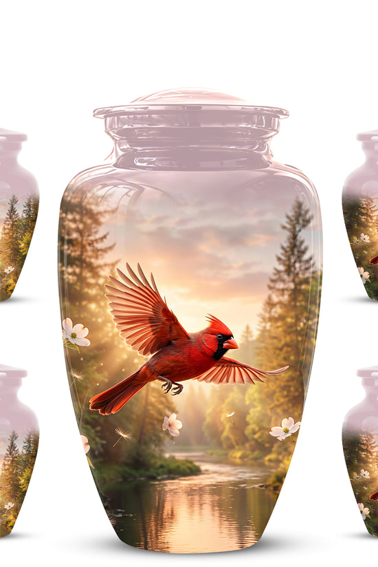 Red Flying Cardinal Bird - Personalized Memorial Urn For Human Ashes