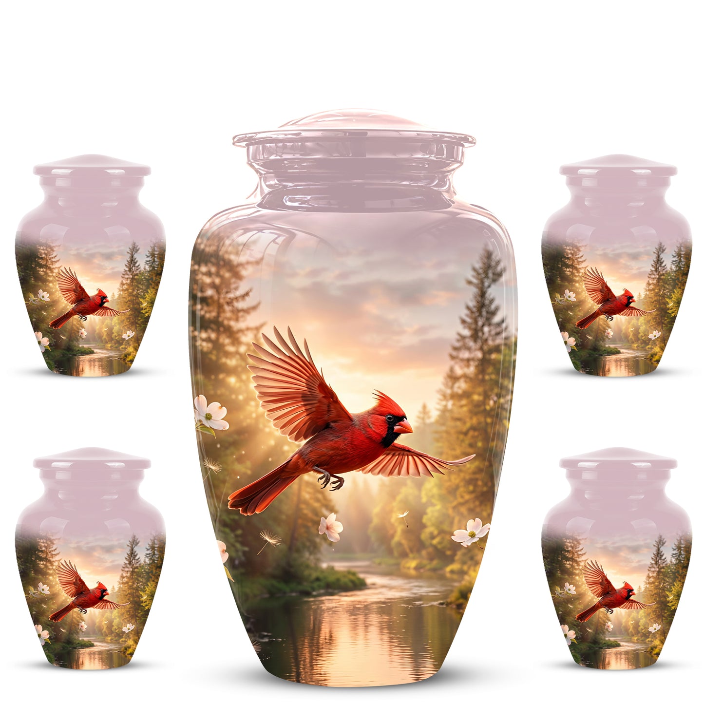 Red Flying Cardinal Bird - Personalized Memorial Urn For Human Ashes