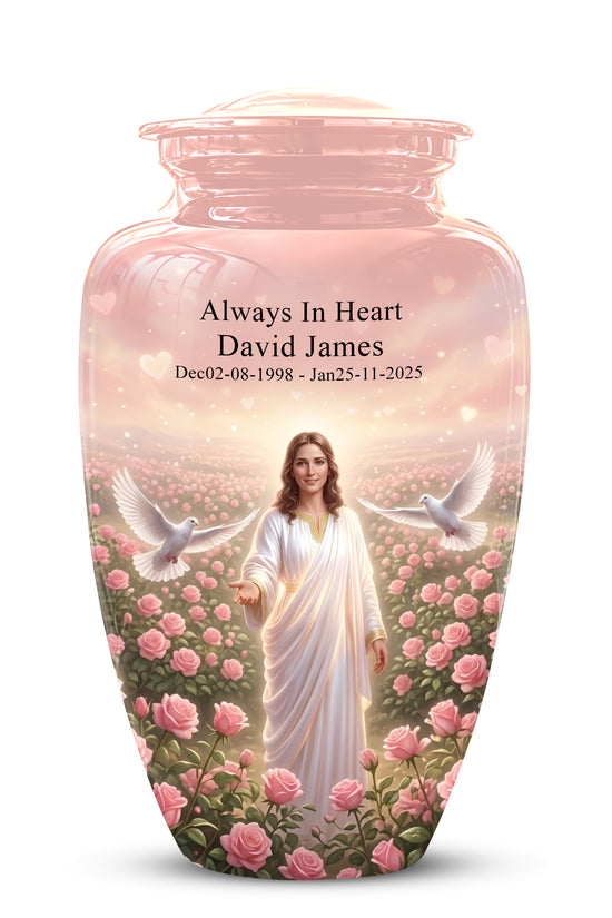 Jesus Christ And Roses Cremation Urn - Dove Memorial Urn For Ashes
