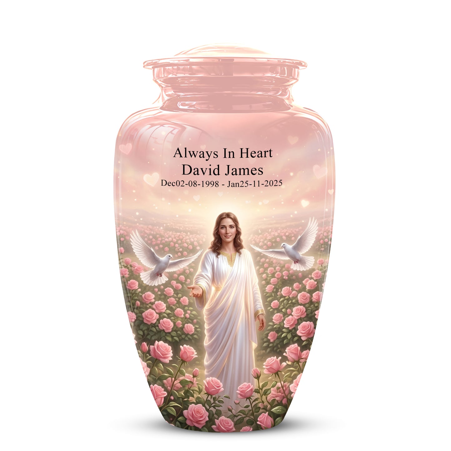 Jesus Christ And Roses Cremation Urn - Dove Memorial Urn For Ashes