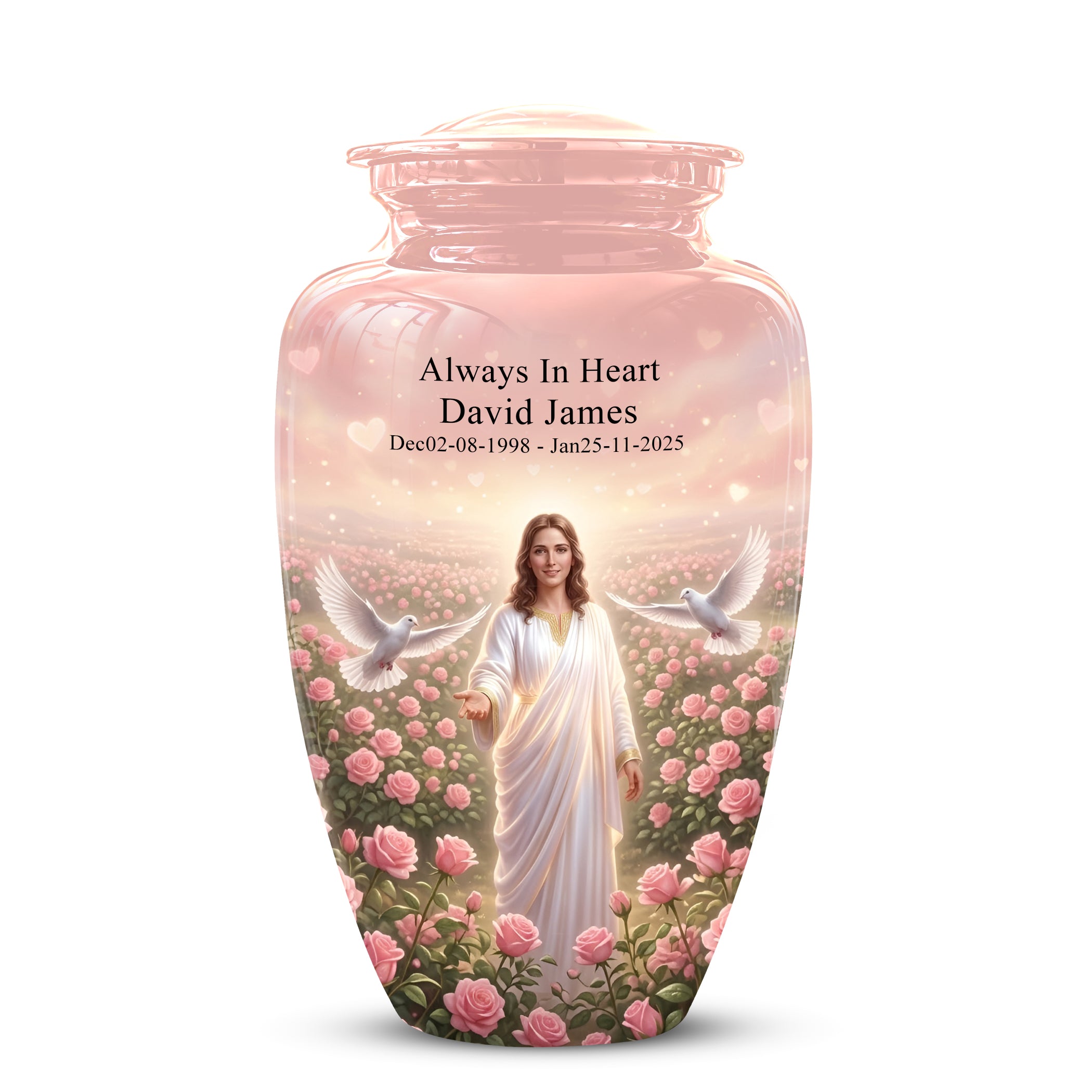 Jesus Christ And Roses Cremation Urn - Dove Memorial Urn For Ashes