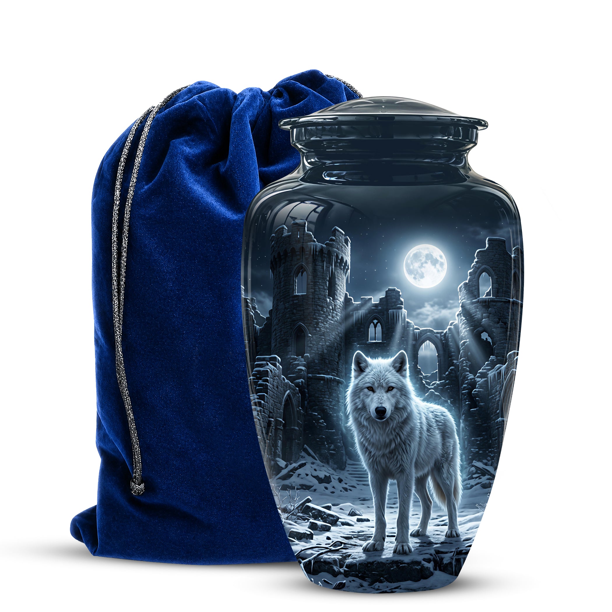 Night Wolf Memorial Urn - Moonlight Funeral Urns For Men & Women Ashes