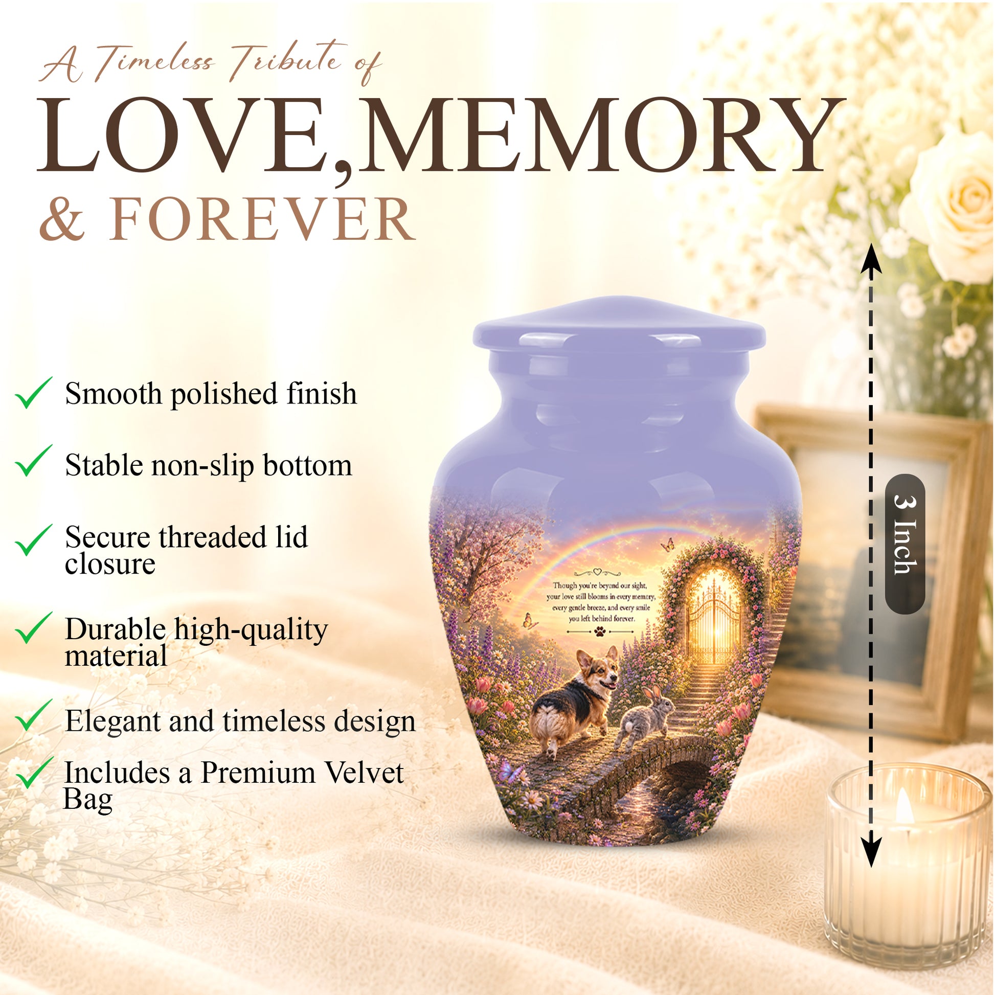 Rainbow Bridge Pet Memorial Urn – Personalized Urn For Dog & Cat