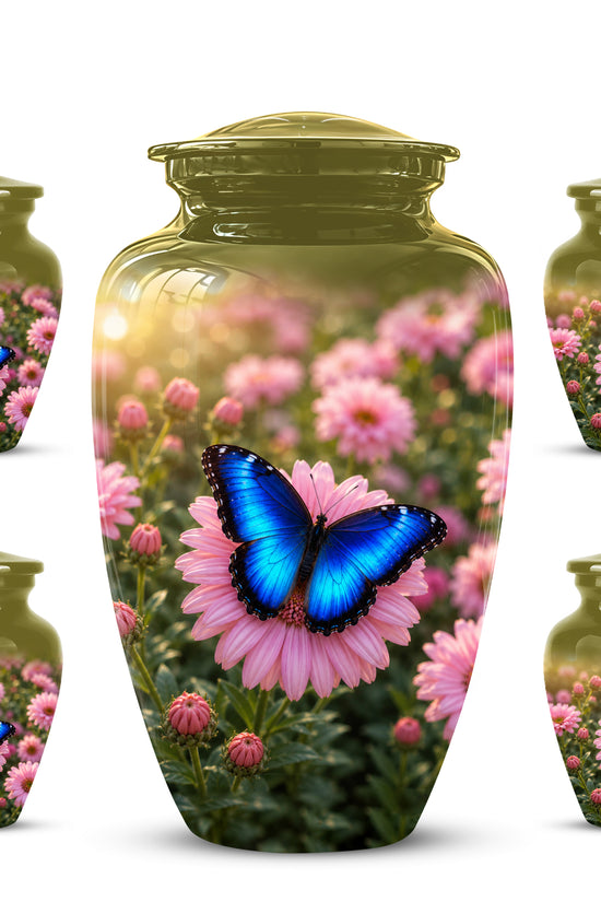 Personalized Blue Butterfly Urn - Pink Flower Memorial Urns For Ashes