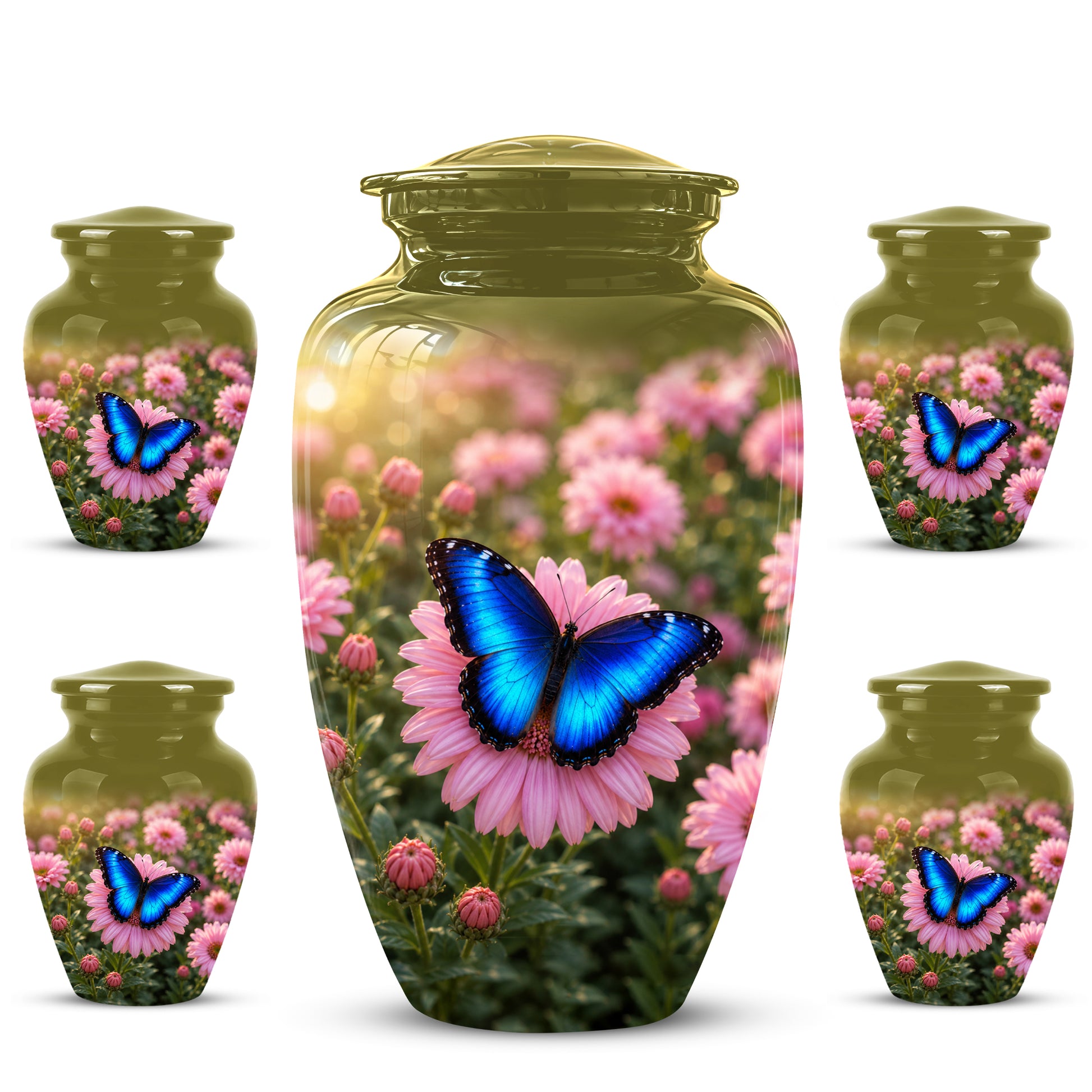 Personalized Blue Butterfly Urn - Pink Flower Memorial Urns For Ashes