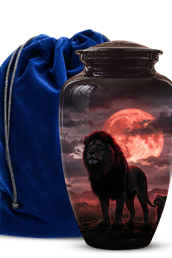 Lion Themed Cremation Urns - Blood Moon Scenic Urns For Loved Ones