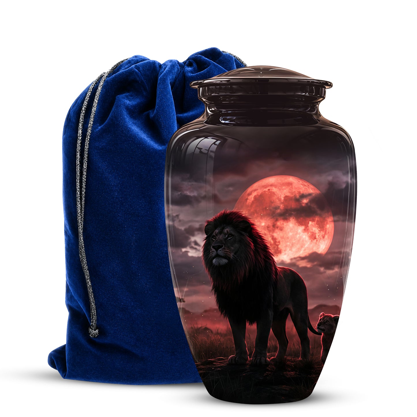 Lion Themed Cremation Urns - Blood Moon Scenic Urns For Loved Ones