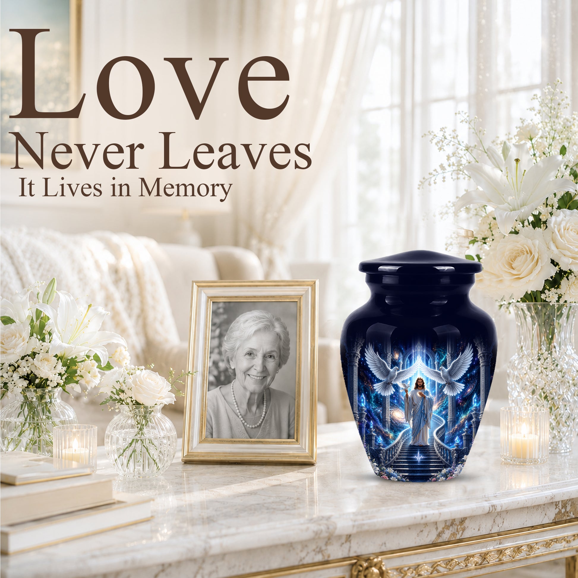 Jesus & White Dove Cremation Urn - Custom Spiritual Urns On Wholesale Price