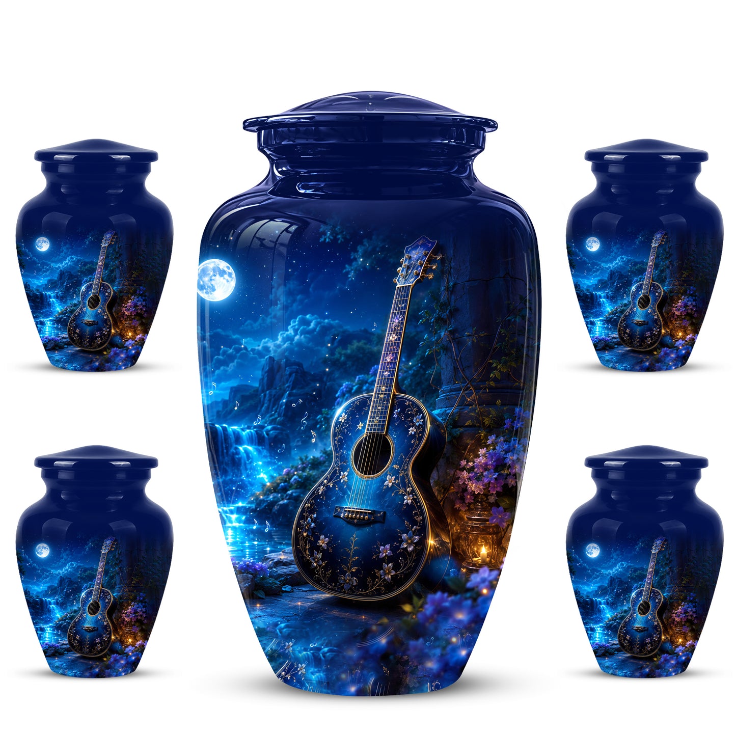 Blue Guitar Moonlight Urn - Beautiful Artistic Urns For Music Lovers
