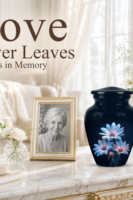 Blue Flower Memorial  Urn - Beautifully Crafted Urns To Tribute Ashes
