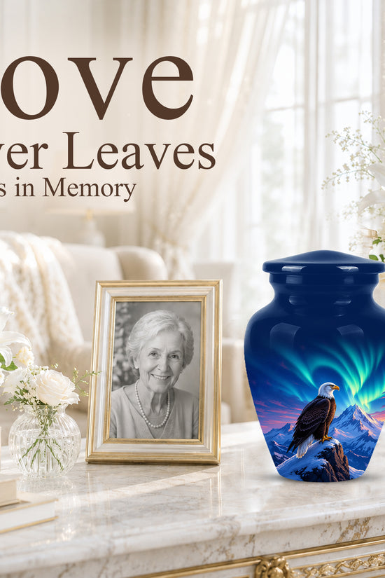 Personalized Bald Eagle Cremation Urn - Northern Lights Memorial Urns For Ashes